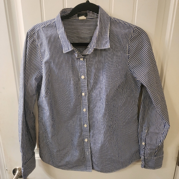 J. Crew Tops - J.Crew Blue & White Stripe Button Down Shirt | 100% Cotton | Medium